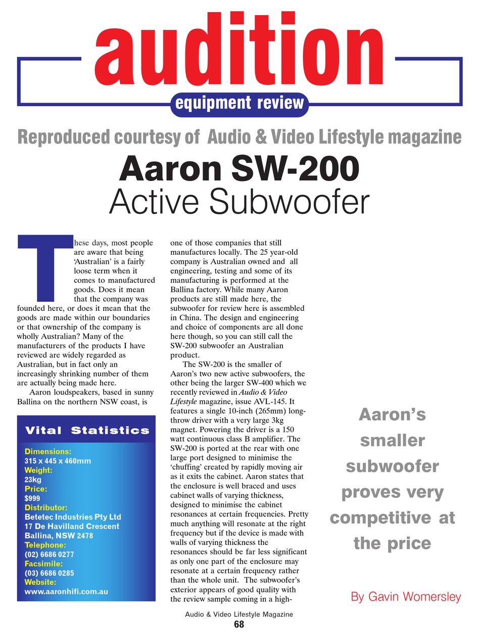 Aaron Loudspeakers SW-200