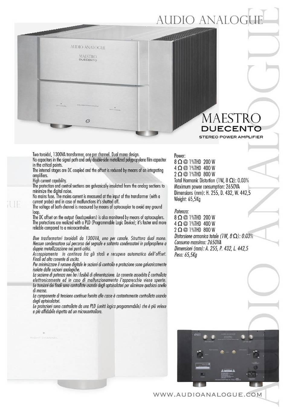 Audio Analogue Maestro Duecento Amp