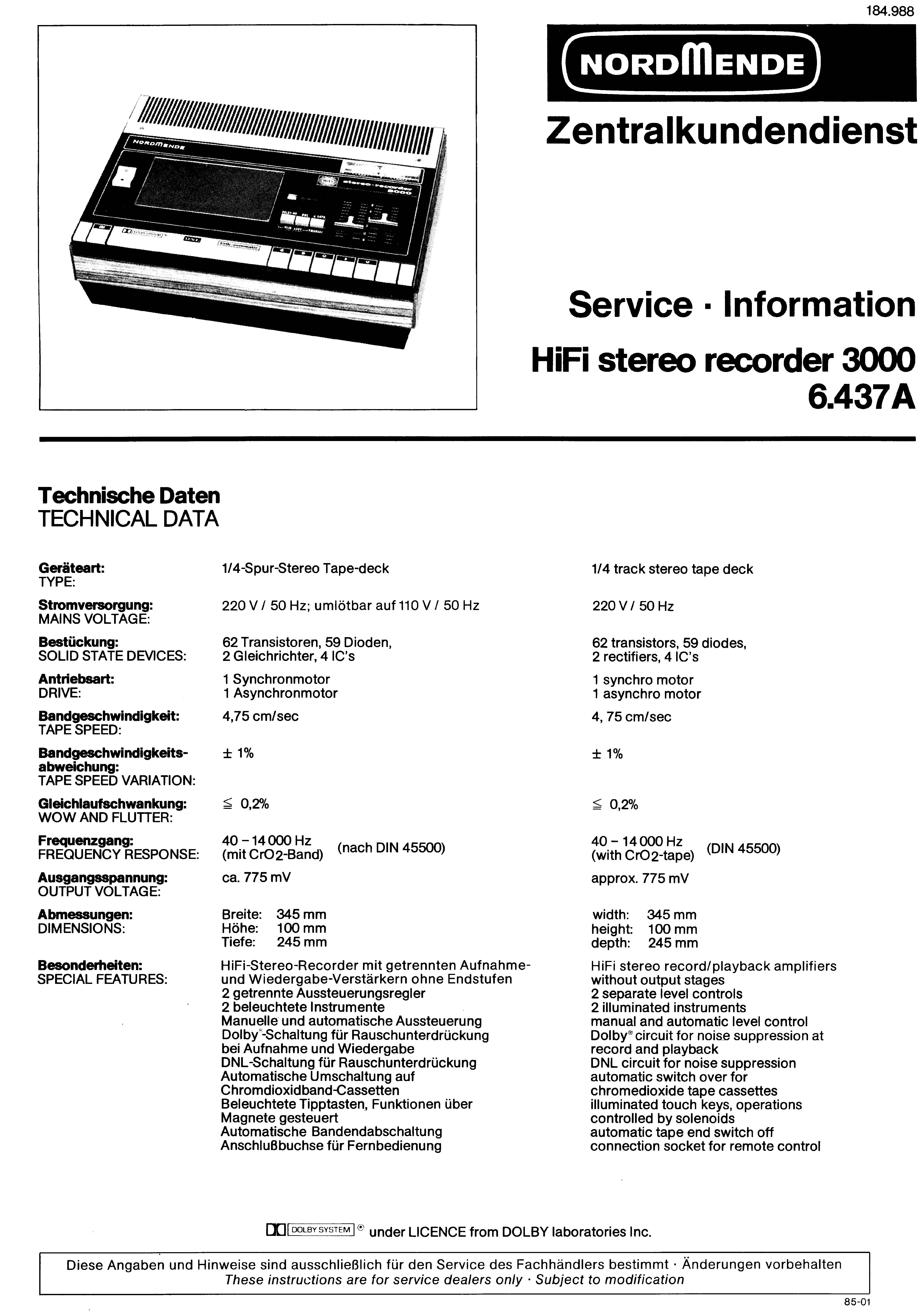 Nordmende Stereo Recorder 3000 6.437A