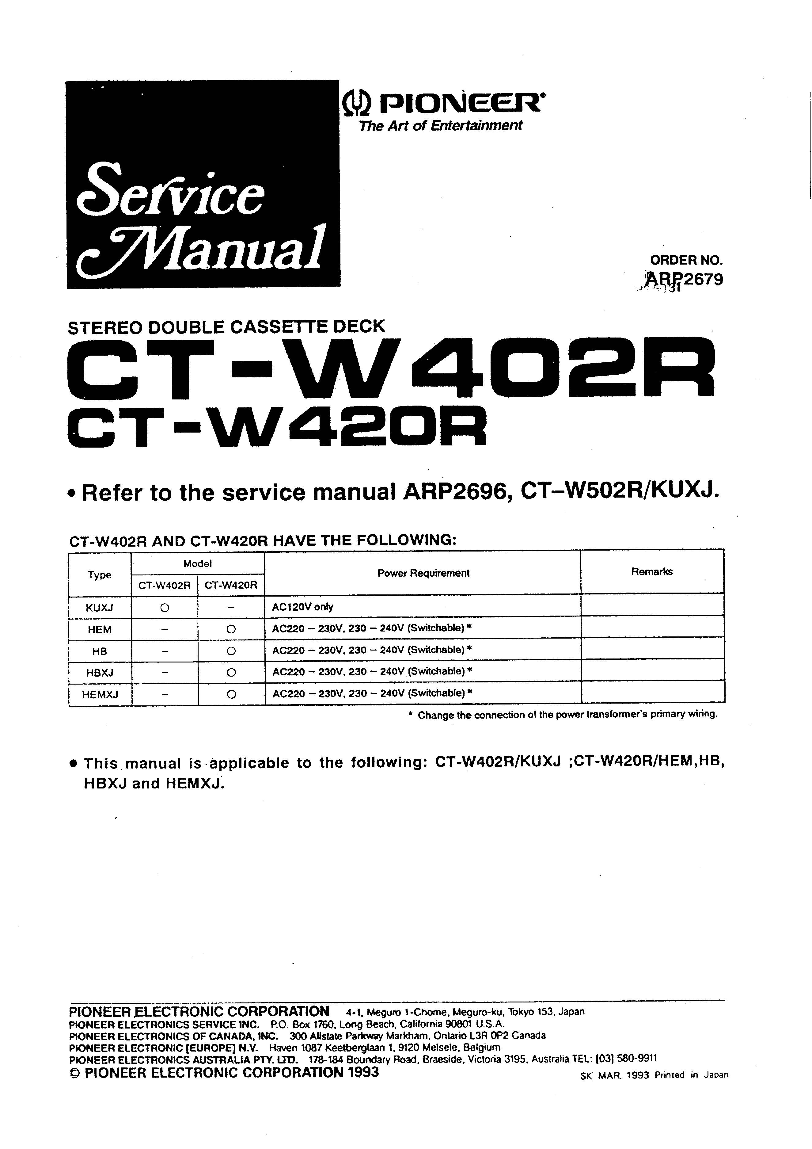 Pioneer CT-W420R