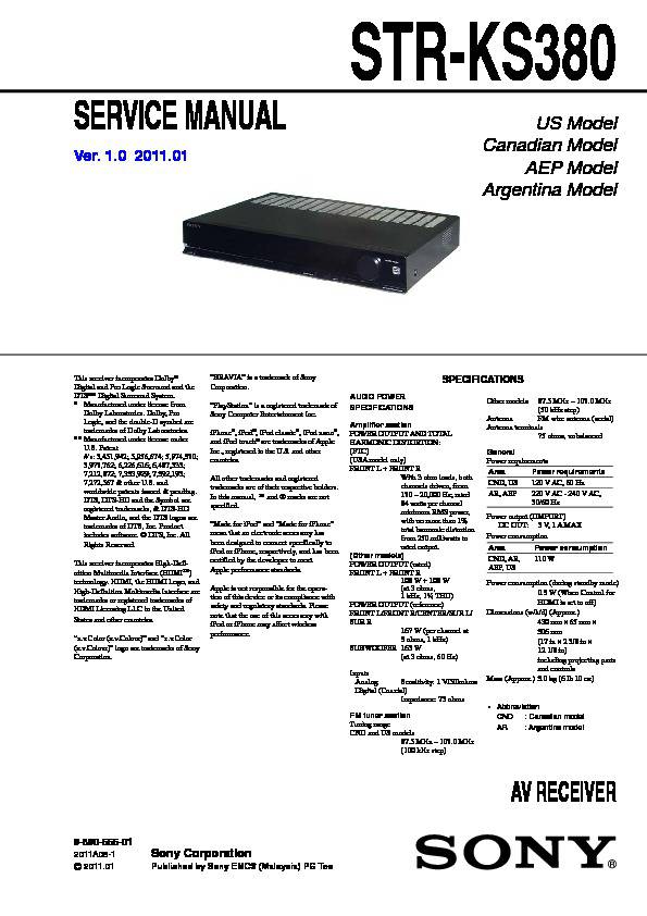 Sony STR-KS380 specs, manual & images