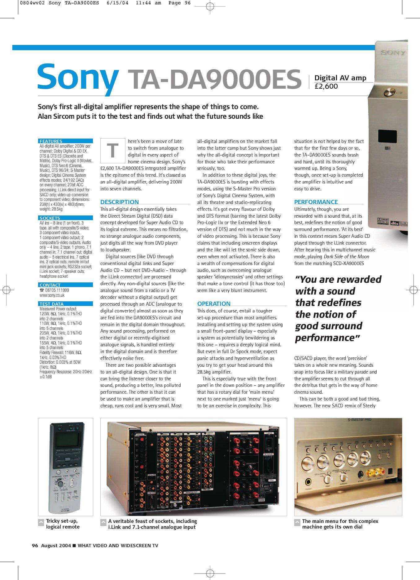 Sony TA-DA9000ES specs, manual & images